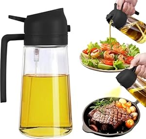 Ouvian Glass Oil Sprayer & Dispenser Bottle – 2-in-1 Design | 500ml Capacity | Black