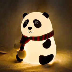 Cute Panda Silicone LED Night Lamp – USB rechargeable, kid-friendly night lamp with 7 color breathing modes and touch sensor control. Soft silicone design, perfect for room décor or gifting.