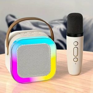 Ouvian Wireless Karaoke Bluetooth Microphone with Disco Light Recording Mic (Gold 858 L)