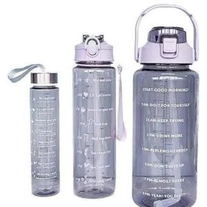 Ouvian Set of 3 Motivational Water Bottles – 2000ml, 900ml & 300ml | Leakproof, Durable & Perfect for Office or School